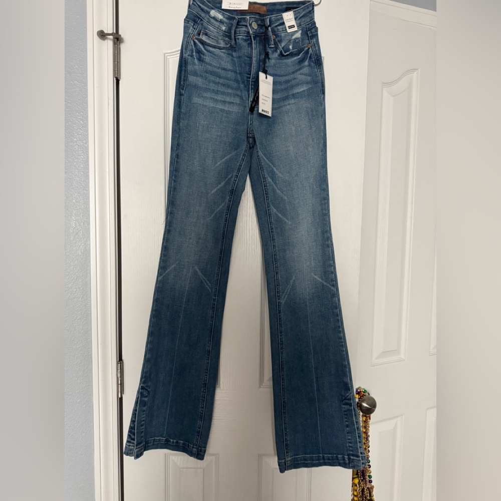 Judy Blue High Rise Tummy Control Slim Bootcut Jean with Slide Slit